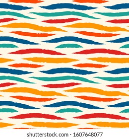 Tiger skin seamless pattern. Animal fur print. Repeating stripes motif. Wildlife, natural camouflage texture. Savannah safari inspired background. Vector abstract wallpaper