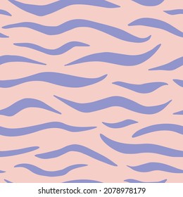 Patrón de piel de tigre sin foco. Ilustración vectorial dibujada a mano en estilo Doodle. Diseño moderno de tendencia en tonos Lavender y Rosa.