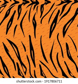 Tiger skin texture seamless pattern. African predator animal trendy fur print. Textile, wrapping paper, wallpaper, safari background design vector illustration