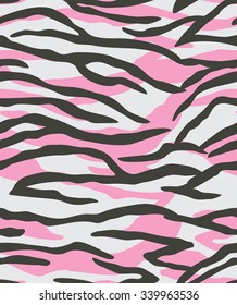 Tiger skin texture. Seamless pattern. Pink, white and black color.