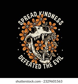 tiger skull head with some flowers illustration