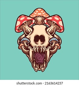 tiger skull and magic mushroom vector design