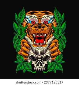 Tiger with skull vector illustration