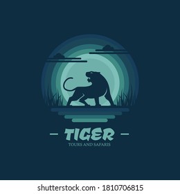 Tiger with sky background. Design element for company logo, label, emblem, apparel or other merchandise. Scalable and editable Vector illustration.