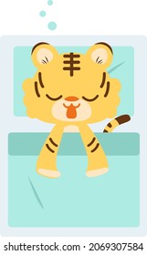 Tiger sleeping on a futon