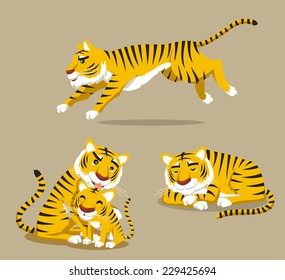 Tiger Sleeping Running and leaking cub Vector illustration cartoon.