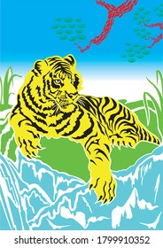 The tiger sleeps and traps the prey at the water source