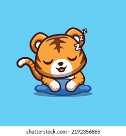 Tiger Sleepy Cute Creative Kawaii Cartoon Mascot Logo