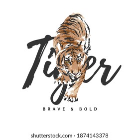 tiger slogan with crawling tiger graphic illustration