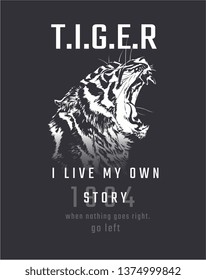 tiger slogan with roaring tiger illustration