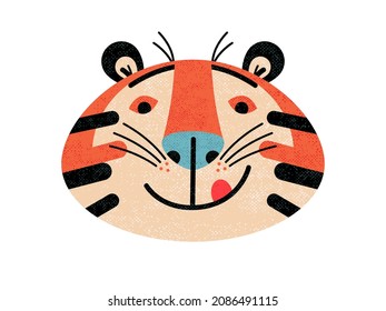 The tiger smiles, sticks out his tongue and wishes you a happy new year