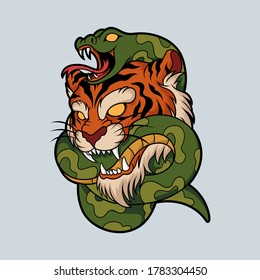 Tiger snake tattoo vector illustration