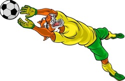 A Tiger Soccer Football Player Goal Keeper Cartoon Animal Sports Mascot Diving To Catch The Ball