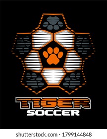 tiger soccer team design with paw prints for school, college or league