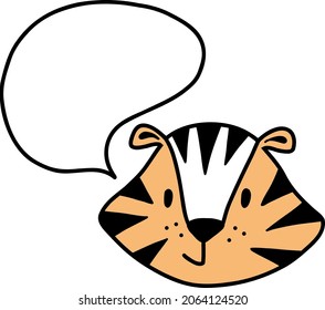 The tiger speaks or makes a statement. The orange with stripes cute little tiger cub is a little fat