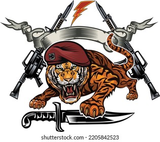 Tiger special forces tattoo. Dagger and riffles