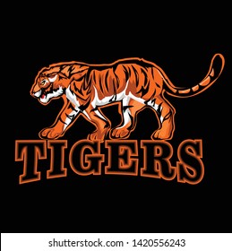 tiger in sport, logo of tiger on black background, vector