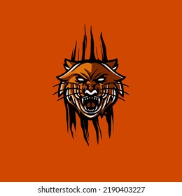 tiger sport mascot logo design illustration. tiger Head mascot sports logo. tiger Head mascot sports emblem illustration with hand. Tyrannosaur logo and mascot for eSport team. Sports logo template