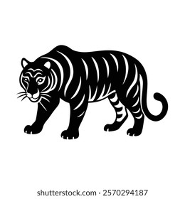 Tiger stalking prey silhouette icon vector design