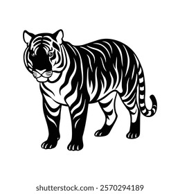 Tiger stalking prey silhouette icon with strength vector design