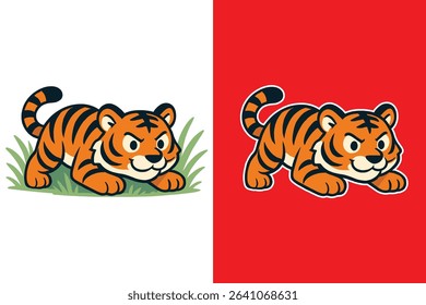 Tiger stalking in tall grass Vector 