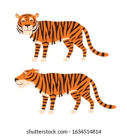 Tiger stand, vector illustration isolated on white background.