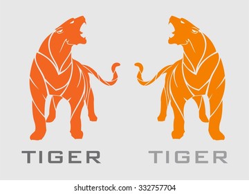 Tiger. Standing tiger. Fearless Tiger. Roaring Predator. Roaring Tiger.