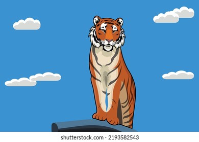 Tiger standing on rock vector illustration. Animal nature icon design concept.