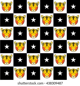 Tiger Star Black White Chess Board Background Vector Illustration
