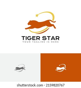 Tiger Star Jump Leap Strong Wild Animal Logo