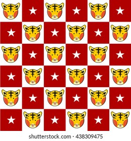 Tiger Star Red White Chess Board Background Vector Illustration