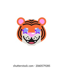 Tiger Star-Struck flach Symbol, Vektorsymbol, Tiger Gesicht emoticon bunten Piktogramm einzeln auf Weiß. Symbol, Logo-Abbildung. Flaches Design