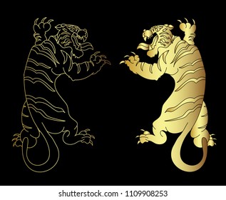 
Tiger Sticker tattoo design,Cartoon tiger on black background.traditional tattoo tiger head.
