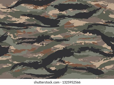 Tiger Stripe Camouflage. Seamless Pattern. Six Colors Of The Natural Environment.