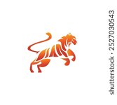 tiger striped jumping logo illustration design animal vector