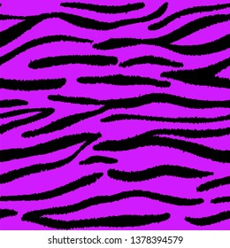 Tiger stripes animal seamless pattern vector illustration. Purple fashionable safari print for design, fabric, background. EPS10