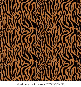 Tiger stripes fur texture. Animal tiger print seamless pattern. Abstract tiger camouflage print. Wild animal pattern background or texture. Seamless leather texture. Animal safari skin texture.