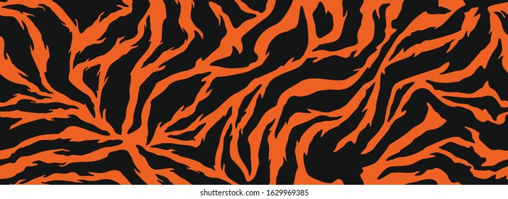 Tiger stripes pattern, animal skin, line background. Vector seamless texture
