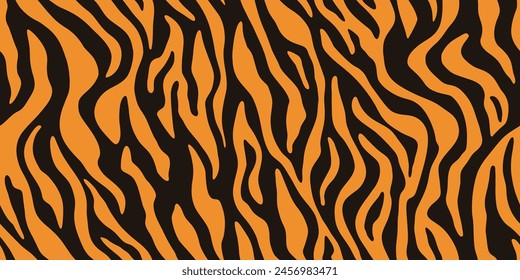 Tiger stripes pattern, animal skin, line background. Vector seamless texture