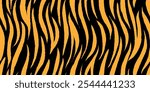 Tiger Stripes Pattern Design. Drawing Safari Texture Print. Black Yellow Abstract Animal Background.