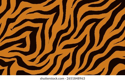 Tiger Stripes Seamless Pattern. Tiger Pattern Design. Drawing Safari Texture Print. Abstract Animal Background.