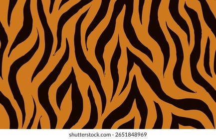 Tiger Stripes Seamless Pattern. Tiger Pattern Design. Drawing Safari Texture Print. Abstract Animal Background.