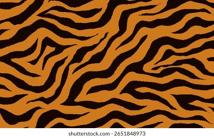 Tiger Stripes Seamless Pattern. Tiger Pattern Design. Drawing Safari Texture Print. Abstract Animal Background.