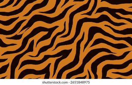 Tiger Stripes Seamless Pattern. Tiger Pattern Design. Drawing Safari Texture Print. Abstract Animal Background.