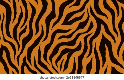 Tiger Stripes Seamless Pattern. Tiger Pattern Design. Drawing Safari Texture Print. Abstract Animal Background.