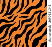 Tiger Stripes Seamless Pattern For Textile Or Wrapping Paper. Tiger Pattern Design. Drawing Safari Texture Print. Abstract Animal Background.
