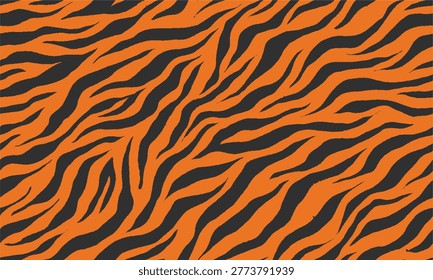 Tiger Stripes Seamless Pattern For Textile Or Wrapping Paper. Tiger Pattern Design. Drawing Safari Texture Print. Abstract Animal Background.