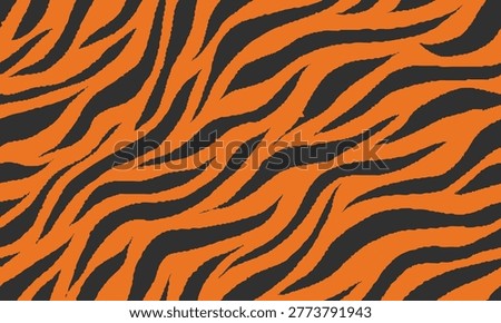 Tiger Stripes Seamless Pattern For Textile Or Wrapping Paper. Tiger Pattern Design. Drawing Safari Texture Print. Abstract Animal Background.