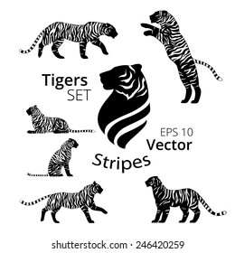 Tiger Stripes Set Vector, Eps 10, Silhouettes