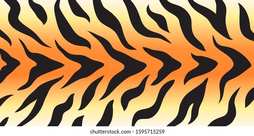 Tiger stripes skin print design. Stripes pattern. Wild animal hide artwork background. Black and ogange yellow white color vector illustration.